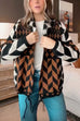 Meridress Button Down Drawstring Hem Geometric Pattern Sweater Cardigan