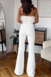 Meridress Strapless Feather Tube Top Flare Bottoms Jumpsuit