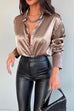 Meridress Chic Long Sleeves Button Down Satin Bouse Shirt