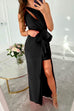 Meridress One Shoulder Cut Out Draped Front Maxi Party Dress