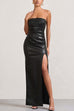 Meridress Strapless High Slit Faux Leather Bodycon Maxi Dress