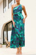 Meridress One Shoulder Drawstring Cut Out Printed Maxi Pleated Dress