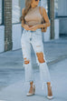 Meridress Raw Hem Ripped Hole Cropped Jeans