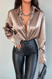 Meridress Chic Long Sleeves Button Down Satin Bouse Shirt