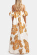 Cold Shoulder Puff Sleeves Sunshine Bloom Print Maxi Dress