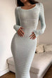 Meridress Long Sleeves Hollow Out Crochet Knit Midi Dress