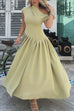 Meridress Elegant Asymmetric Shoulder Pleated Swing Maxi Dress