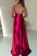 Halterneck Backless High Slit Satin Maxi Gown Dress