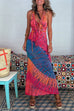 Meridress Ruffle Trim Halter Lace-up Backless Tie Dye Maxi Dress