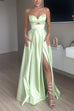 Meridress Strapless Cut Out Back Lace-up Slit Maxi Party Dress