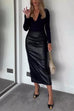 Meridress High Waist Back Slit Splice Faux Leather Maxi Skirt