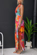 V Neck Sleeveless Tie Back Slit Floral Print Maxi Dress