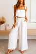 Meridress Square Collar Cami Crop Top Wide Leg Pants Cotton Linen Set