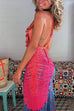 Meridress Ruffle Trim Halter Lace-up Backless Tie Dye Maxi Dress