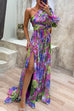 Meridress One Shoulder High Slit Waisted Floral Maxi Party Dress