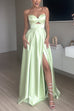 Meridress Strapless Cut Out Back Lace-up Slit Maxi Party Dress