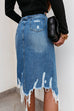 Meridress Irregular Frayed Hem Ribbed Denim Skirt