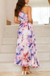 Meridress One Shoulder Sleeveless Cut Out Floral Print Pleated Maxi Dress