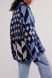 Meridress Button Down Drawstring Hem Geometric Pattern Sweater Cardigan