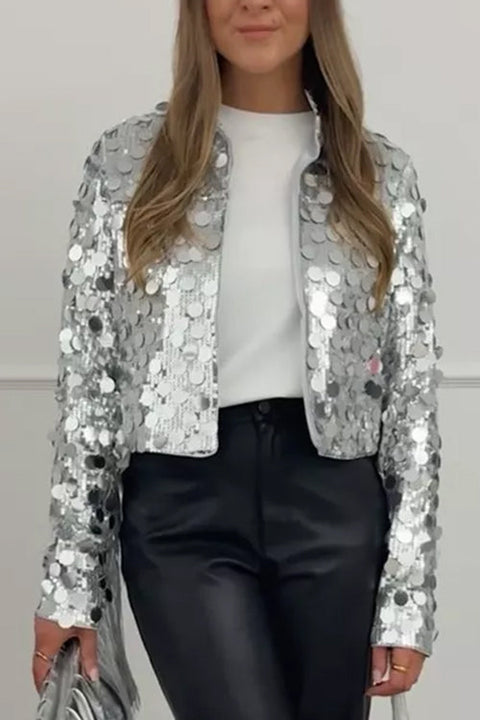 Meridress Open Front Cropped Sequin Jacket