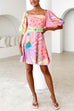 Meridress Puff Sleeves Backlesss Rio Print A-line Mini Dress