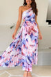 Meridress One Shoulder Sleeveless Cut Out Floral Print Pleated Maxi Dress