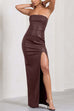 Meridress Strapless High Slit Faux Leather Bodycon Maxi Dress