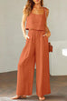 Meridress Square Collar Cami Crop Top Wide Leg Pants Cotton Linen Set