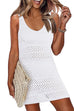 Meridress Side Slit Crochet Hollow Out Beach Cover Up Tank Mini Dress