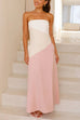 Strapless Tube Color Block Pocketed Maxi Dress