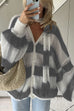 Meridress Lantern Sleeves Button Down Color Block Stripes Sweater with Scarf