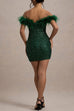 Meridress Off Shoulder Feather Trim Sequin Mini Party Dress