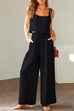 Meridress Square Collar Cami Crop Top Wide Leg Pants Cotton Linen Set