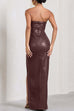 Meridress Strapless High Slit Faux Leather Bodycon Maxi Dress