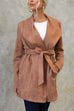 Meridress Collared Open Front Faux Suede Coat with Belt