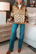 Meridress Button Down Drawstring Hem Geometric Pattern Sweater Cardigan