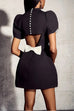 Meridress Mockneck Petal Sleeves Bow Knot Cut Out Mini Dress