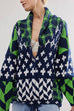 Meridress Button Down Drawstring Hem Geometric Pattern Sweater Cardigan