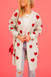 Meridress Open Front Pocketed Valentines Date Heart Print Cardigan