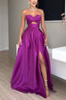 Meridress Strapless Lace-up High Slit Satin Maxi Party Dress