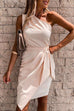 Meridress One Shoulder Sleeveless Tie Waist Ruched Dress