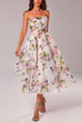 Meridress Adjustable Strap Waisted Floral Swing Midi Holiday Dress