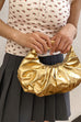 Meridress Metallic Ruched Faux Leather Funky Handbag