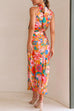 Meridress Tie Back Halter Sleeveless Waisted Maxi Floral Dress