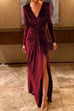 Meridress Deep V Neck Ruched Split Velvet Maxi Dress(5 Colors Available)