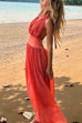 Meridress Deep V Neck Halter Backless Flowy Maxi Party Dress