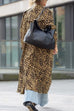 Meridress Lapel Open Front Leopard Midi Trendy Coat