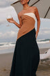 Meridress Strapless Color Block Pocketed Maxi Party Dress