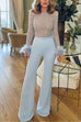 Meridress Feather-Paneled Long Sleeves Bell Bottoms Sequin Jumpsuit