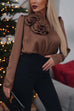 Meridress V Neck Long Sleeves Flower Detail Satin Shirt